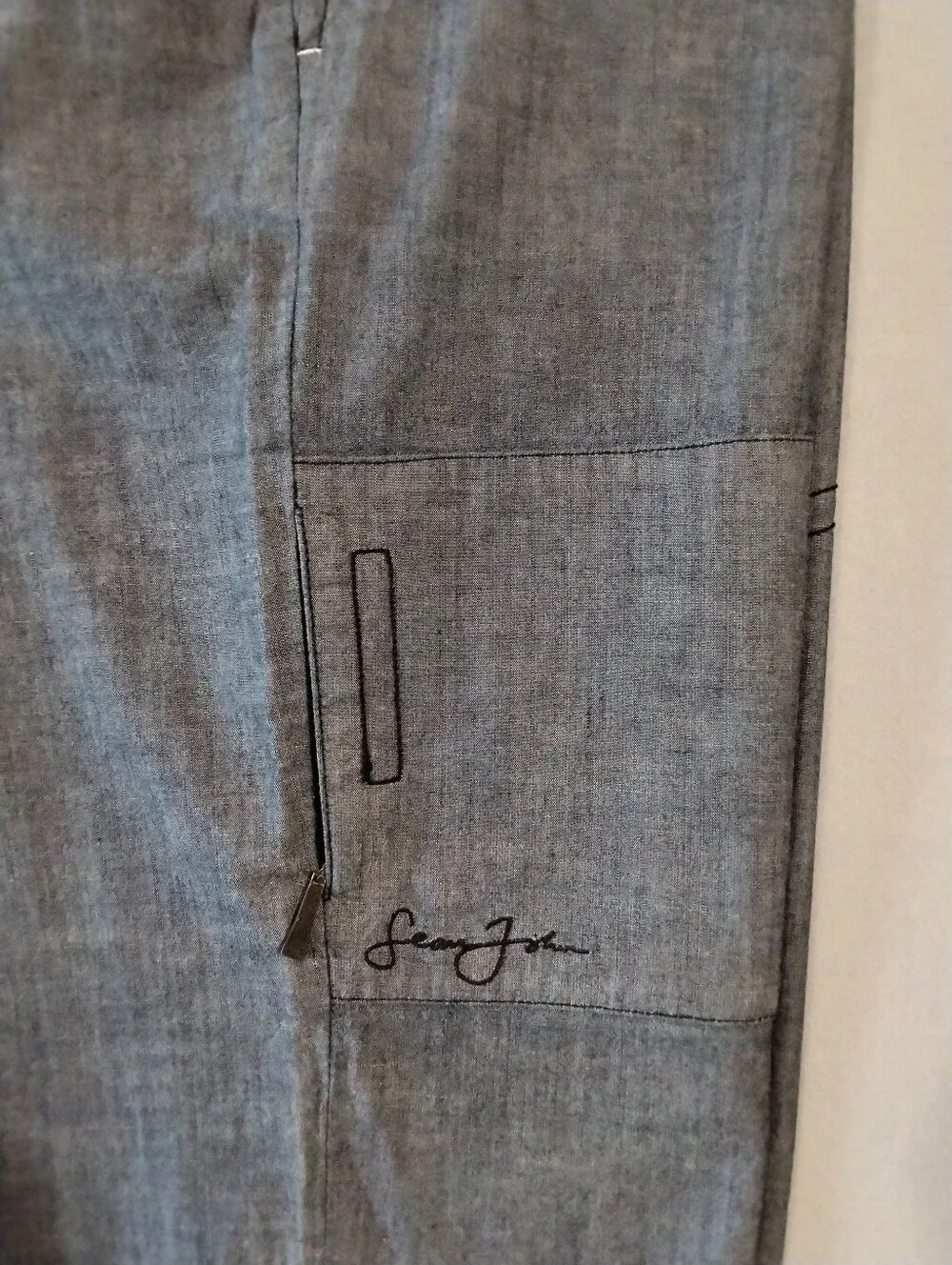 Sean John Y2K Baggy Fit Casual Chino Pants Lightweight Cotton Silver Black 38x30